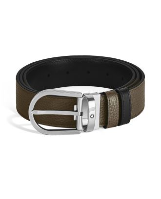 Montblanc Omkeerbare Riem 35mm Horseshoe Grain Khaki Zwart