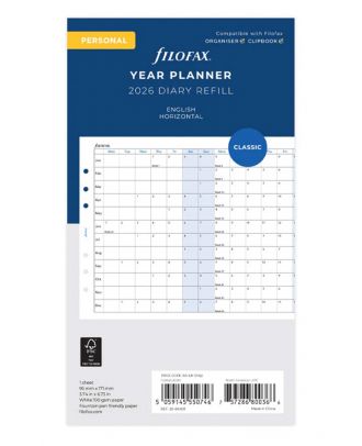 Filofax Personal Vulling Jaarplanner 2026 Horizontaal