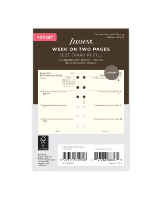 Filofax Pocket Vulling Crème Week op 2 Pagina's 2027