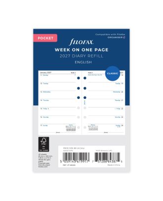 Filofax Pocket Vulling Week op 1 Pagina Engels 2027