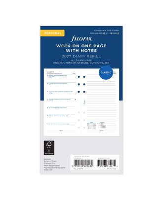 Filofax Personal Vulling Week op 1 Pagina met Notities 2027