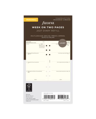 Filofax Personal Vulling Week op 2 Pagina's Crème 2027