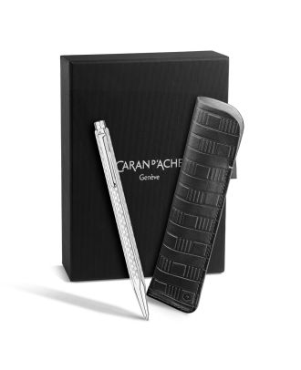 Caran d'Ache Ecridor Damier Grey Silver Balpen Set met Lederen Etui