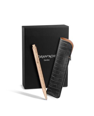 Caran d'Ache Ecridor Damier Rose Gold Balpen Set met Lederen Etui