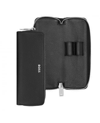 Hugo Boss Pen Etui Classic Grained Black 2 Pennen met ritssluiting