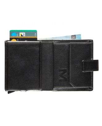 Maverick All Black Compact Leather Wallet with Cardprotector RFID protection