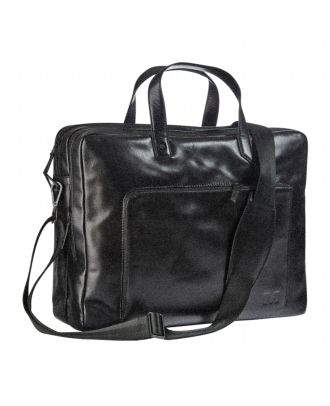 Maverick All Black Leather business bag with laptop sleeve 15'6"