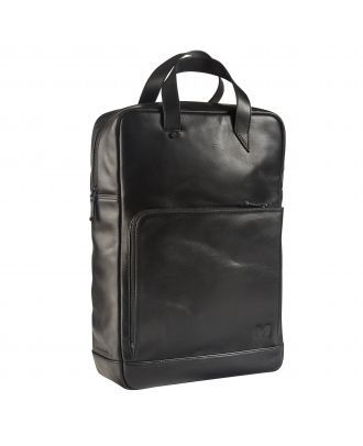 Maverick All Black Leather Backpack with laptop sleeve 15'6"