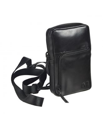 Maverick All Black Lederen Crossbody Tas Zwart