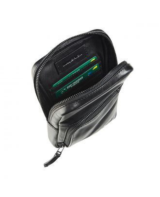 Maverick All Black Lederen Crossbody Tas Zwart
