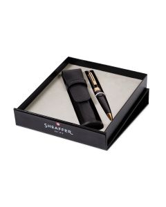 Sheaffer 300 Glossy Black Gold Trim Balpen Set met lederen etui